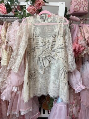 Free People Cream Lace Mini Dress with Floral Embroidery